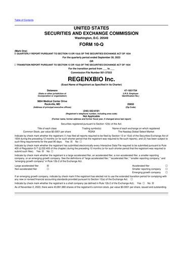Miniature REGENXBIO 10-Q Rapport trimestriel  