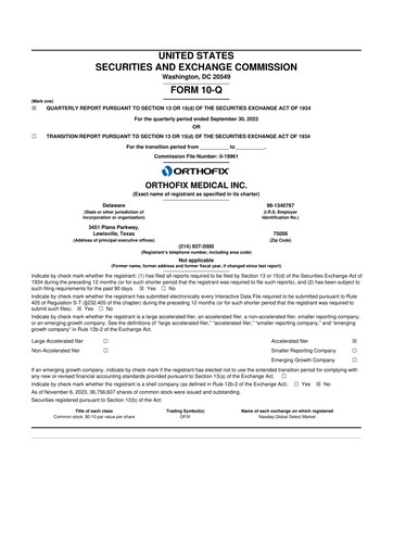 Vorschaubild Orthofix Medical
 10-Q Quartalsbericht 2023 