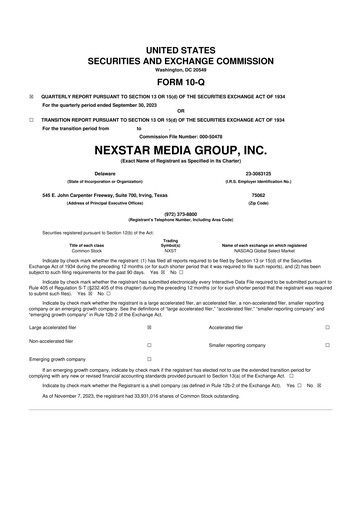 Thumbnail Nexstar Media Group
 10-Q Quarterly Report FY2023 