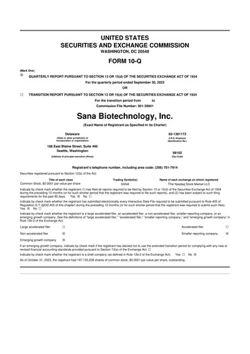 Thumbnail Sana Biotechnology 10-Q Quarterly Report FY 