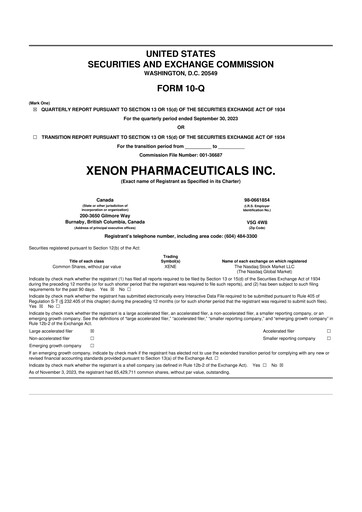Thumbnail Xenon Pharmaceuticals 10-Q Quarterly Report FY 