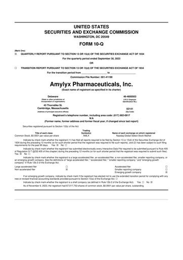 Thumbnail Amylyx Pharmaceuticals 10-Q Quarterly Report FY2023 