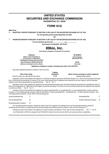 Vorschaubild 89bio 10-Q Quartalsbericht 2023 