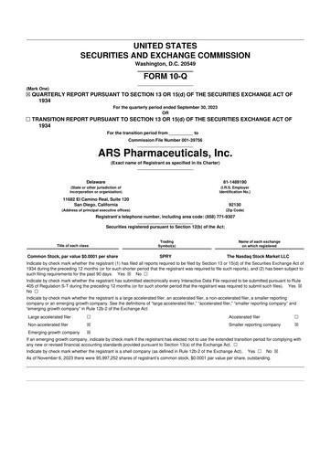 Thumbnail ARS Pharmaceuticals 10-Q Quarterly Report FY 