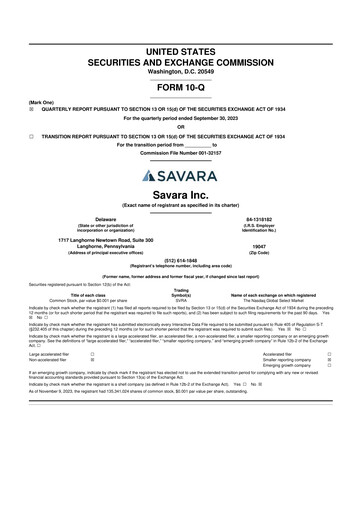 Thumbnail Savara 10-Q Quarterly Report FY 