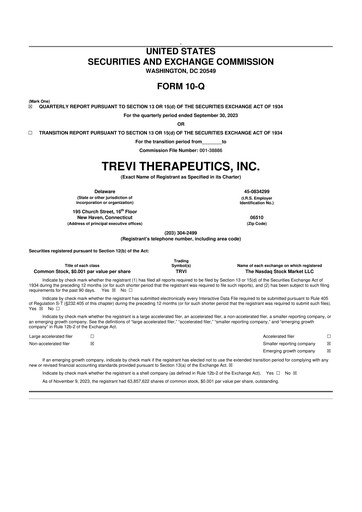 Thumbnail Trevi Therapeutics 10-Q Quarterly Report FY 