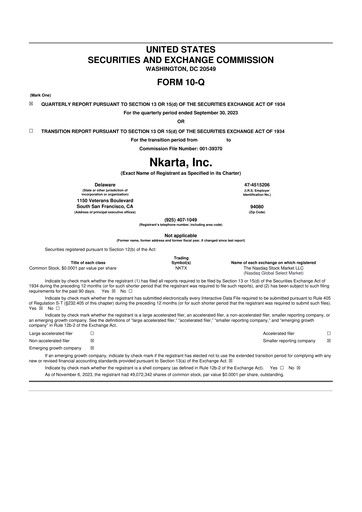 Thumbnail Nkarta 10-Q Quarterly Report FY 