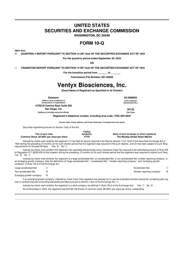 Miniature Ventyx Biosciences 10-Q Rapport trimestriel 2023 