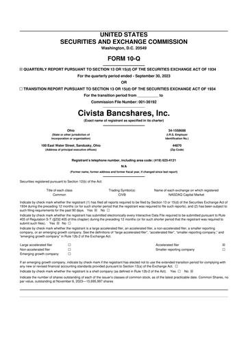 Thumbnail Civista Bancshares
 10-Q Quarterly Report FY2023 