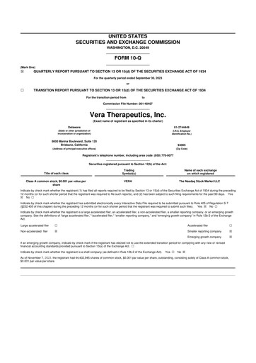 Miniature Vera Therapeutics 10-Q Rapport trimestriel 2023 