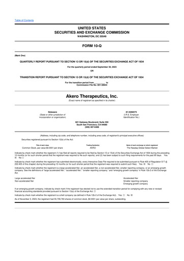 Thumbnail Akero Therapeutics 10-Q Quarterly Report FY2023 