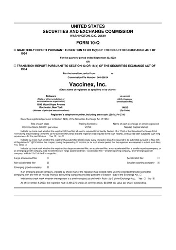 Vorschaubild Vaccinex 10-Q Quartalsbericht 2023 