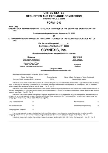 Thumbnail SCYNEXIS 10-Q Quarterly Report FY 