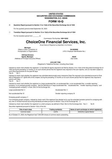 Vorschaubild ChoiceOne Financial Services 10-Q Quartalsbericht 2023 