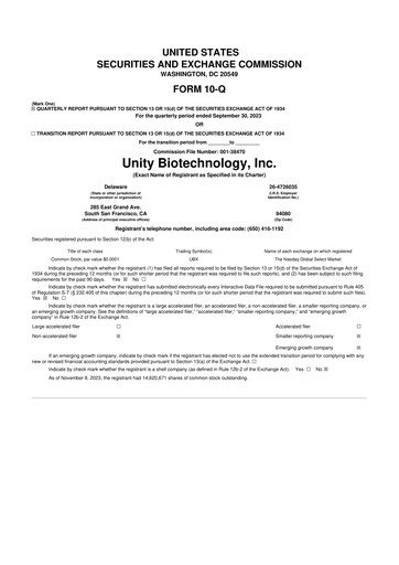 Vorschaubild Unity Biotechnology
 10-Q Quartalsbericht 2023 