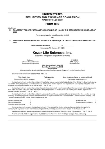 Thumbnail Kezar Life Sciences 10-Q Quarterly Report FY 
