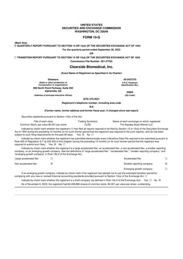 Vorschaubild Clearside Biomedical
 10-Q Quartalsbericht 2023 