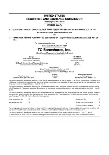 Thumbnail TC Bancshares 10-Q Quarterly Report FY2023 