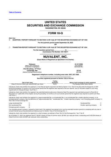Thumbnail Nuvalent 10-Q Quarterly Report FY2023 