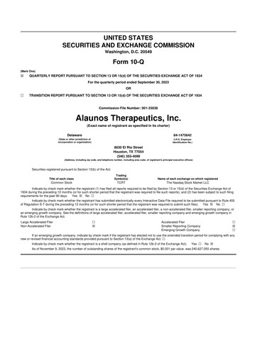 Thumbnail Alaunos Therapeutics 10-Q Quarterly Report FY2023 