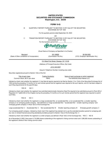 Vorschaubild Pathfinder Bancorp 10-Q Quartalsbericht 2023 