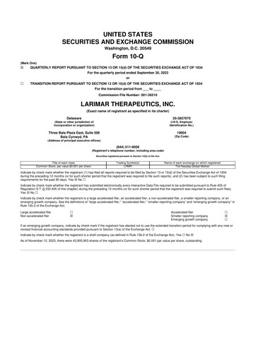 Thumbnail Larimar Therapeutics 10-Q Quarterly Report FY 