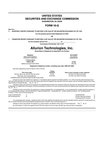 Miniature Allurion Technologies 10-Q Rapport trimestriel 2023 