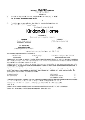 Thumbnail Kirkland's 10-Q Quarterly Report FY 