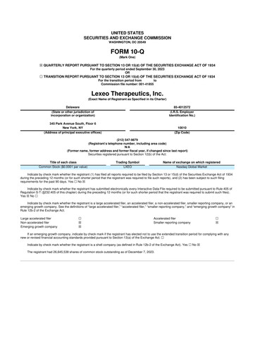 Miniature Lexeo Therapeutics 10-Q Rapport trimestriel  