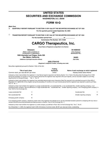 Thumbnail CARGO Therapeutics 10-Q Quarterly Report FY 