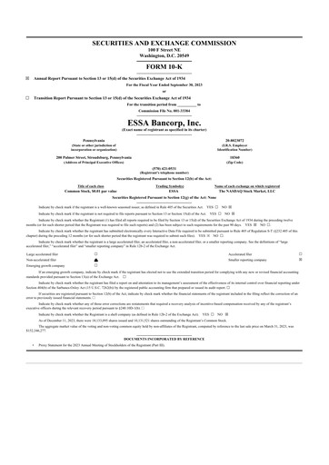 Thumbnail ESSA Bancorp 10-K Annual Report 2023