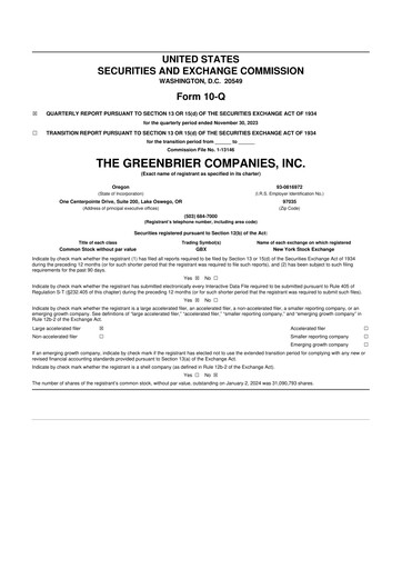Thumbnail The Greenbrier Companies
 10-Q Quarterly Report FY2024 