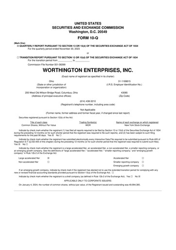 Miniature Worthington Enterprises 10-Q Rapport trimestriel 2023 
