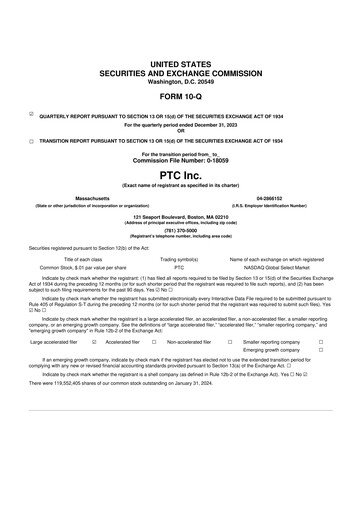 Thumbnail PTC 10-Q Quarterly Report FY2024 