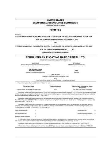 Thumbnail PennantPark Floating Rate Capital Ltd.
 10-Q Quarterly Report FY2024 