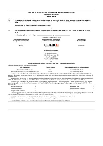 Thumbnail U-Haul 10-Q Quarterly Report FY2024 