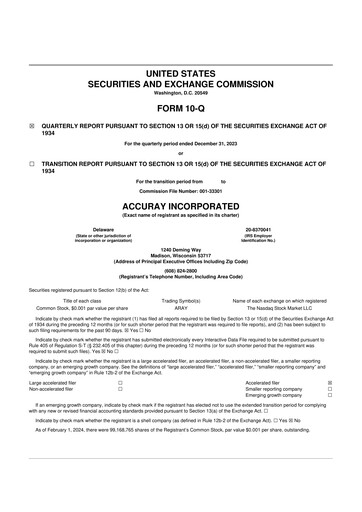 Thumbnail Accuray 10-Q Quarterly Report FY2024 