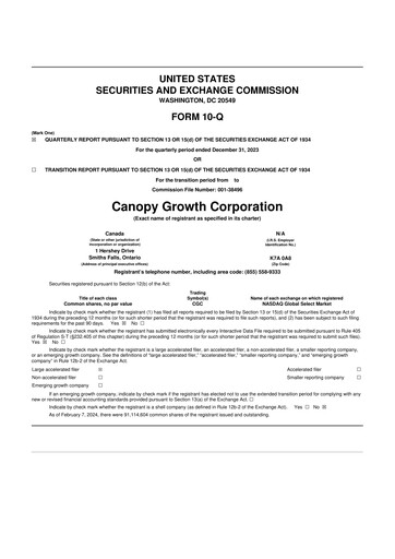 Thumbnail Canopy Growth 10-Q Quarterly Report FY2023 
