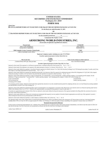 Thumbnail Armstrong World Industries
 10-K Annual Report 2023