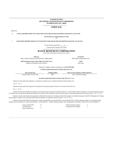 Thumbnail Range Resources
 10-K Annual Report 2023