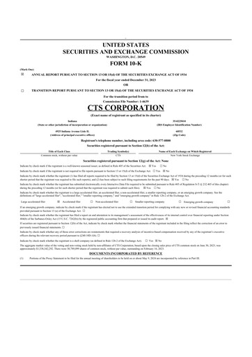 Thumbnail CTS Corporation 10-K Annual Report 2023