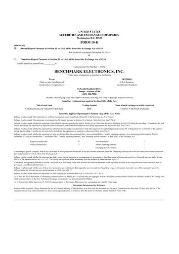 Thumbnail Benchmark Electronics
 10-K Annual Report 2023