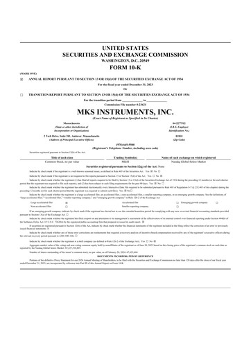 Miniature MKS Instruments 10-K Rapport annuel 2023