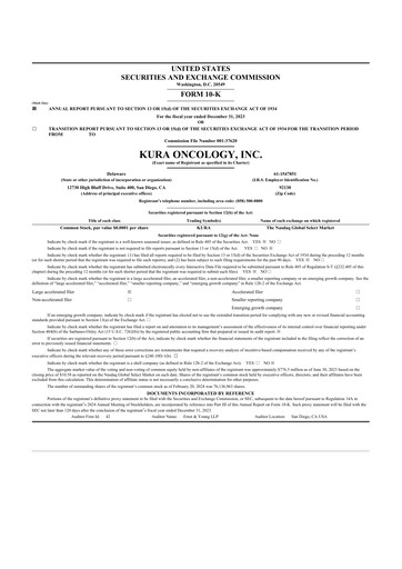 Vorschaubild Kura Oncology
 10-K Jahresbericht 2023