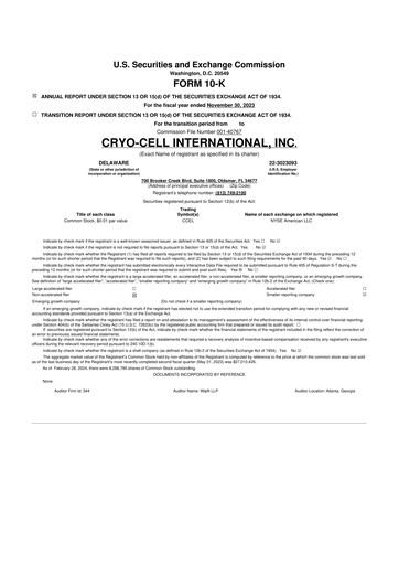 Thumbnail Cryo-Cell International 10-K Annual Report 2023