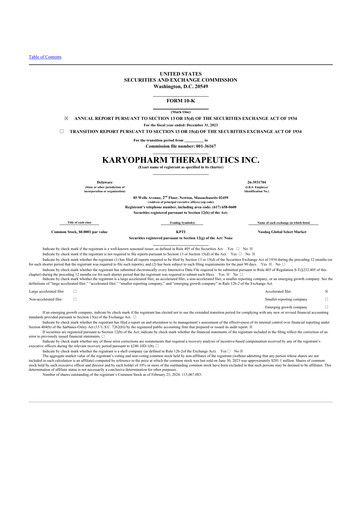 Thumbnail Karyopharm Therapeutics
 10-K Annual Report 2023