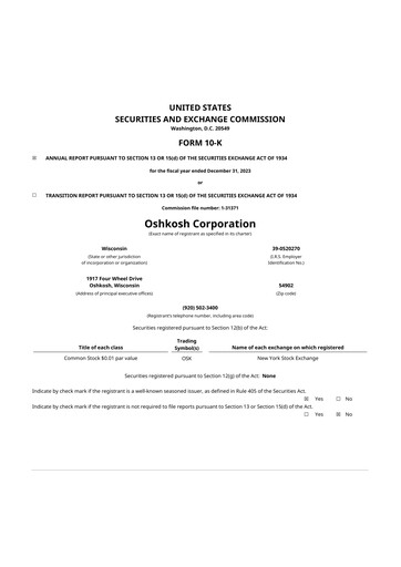 Thumbnail Oshkosh Corporation
 10-K Annual Report 2023