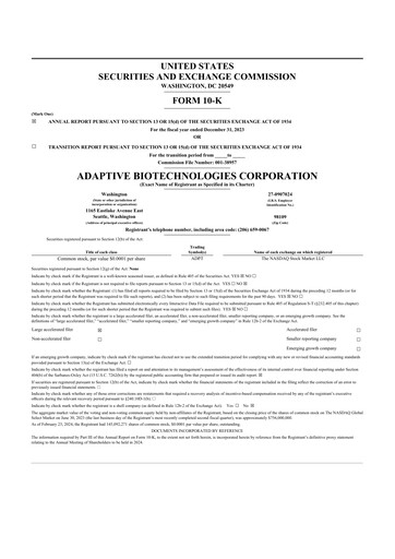 Miniature Adaptive Biotechnologies
 10-K Rapport annuel 2023