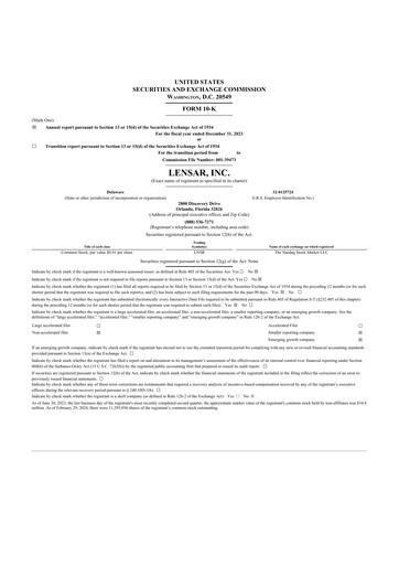 Vorschaubild LENSAR 10-K Jahresbericht 2023
