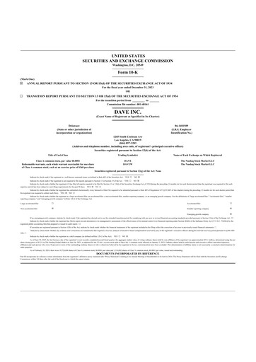 Thumbnail Dave Inc. 10-K Annual Report 2023